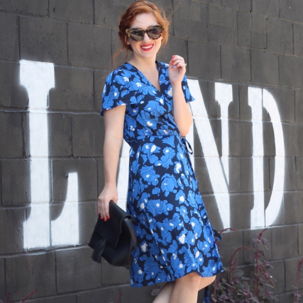 Banana Republic Pleated Floral Wrap Dress